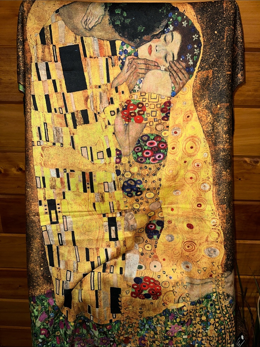 Reversible Gustavo Klimt The Kiss and abstract watercolor Fringe Scarf Wrap